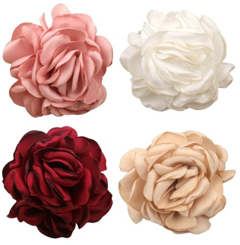 4 pezzi Spille delicate a forma di peonia per abito da sposa decorazione per feste,Fiori per Capelli, spilla fiore stoffa per vestiti,Clip di Fiori Multicolore Rosa Fiore Forcina Fermagli per Capelli