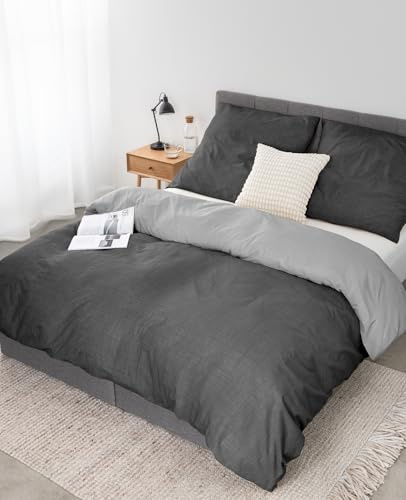 lionto dibea - Biancheria da letto double-face, in 100% cotone, 155 x 220 cm, federa 80 x 80 cm, set da 4 pezzi, per tutte le stagioni, facile da pulire e indeformabile, con certificato Oeko-TEX,