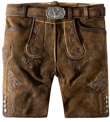 Stockerpoint Herren Lederhose Bertl I Größe 44-64 I Bequeme Trachtenhose in edler Hirschoptik mit Gürtel I Aus 100% hochwertigem Wildbockleder I Perfekt für Trachten & Festlichkeiten
