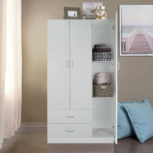 Bissolo Casa Armadio Multiuso Salvaspazio 90x42x180 cm Rovere Sbiancato, in Laminato, Perfetto per Casa, Soggiorno, Camera, Ingresso, Kit Smontato con Materiali di Qualità
