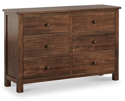 RoselandFurniture Duchy Acacia Fully Assembled Chest of Drawers for Bedroom | Large Wide Mid Century Modern Solid Wood 6 Drawer Storage Chest