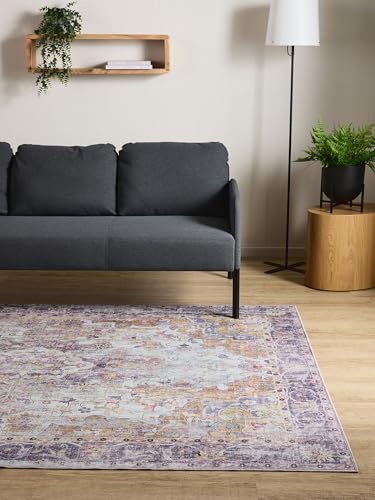 Interiyou Alfombra Vintage Gent - 160x230 cm Multicolor/Lila - Pelo Corto diseño Antiguo para Salon, Dormitorio, Lavable y Antideslizante, Estampado