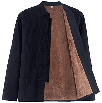 Winter-Tai-Chi-Uniform für Herren, mit Baumwolle gepolstert, Tang-Anzug, Jacke, warm, dick, chinesische Kung-Fu-Kleidung, Kampfsportanzug (Schwarz, XL)