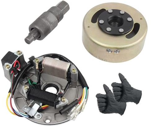 PowerMotor 2 bobine di accensione magneto, piastra statore con volano e estrattore di volano, ricambio per 90 cc, 110 cc, 125 cc, 140 cc, Taotao, Kazuma, SSR, Baja, Dirt Pit Bike cinese, ATV, Quad a 4