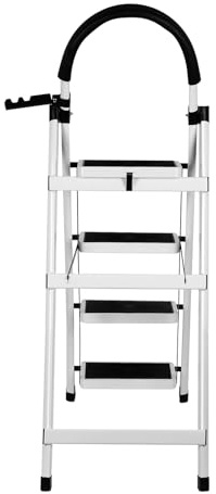 Marchepied 4 Marches Pliable, Escabeau,Escabeaux Pliant avec Marchepied Antidérapant et Large, Facile à Ranger, Charge 150 kg/Blanc