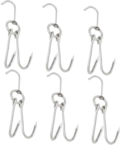 TOGEVAL 6 Pièces Crochets Acier Inoxydable Doubles pour Viande Crochets à Saucisse et Rôtissage Accessoires Barbecue pour Suspension et Séchage de Viandes Bouchers et Chasseurs