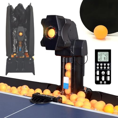 XEEAOFE Automatische Tischtennis-Ballmaschine für Zuhause/Verein/Schule, Enthält 9 Rotationen, 7 Winkel, Ballrückführung & 300-Ball-Kapazität