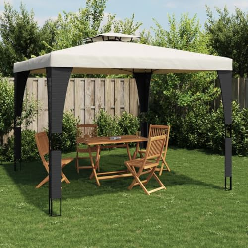 Tente de réception, pavillon, avec double toit, crème, 2,98 x 2,98 m, en acier, pour véranda, cour, fête