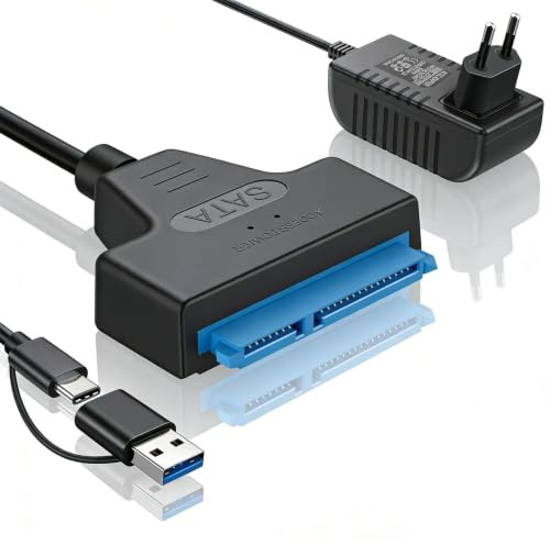LAIVIYA Adattatore SATA USB, Cavo 2-in-1 da USB-C/USB 3.0 a SATA a USB, Adattatore per Dischi Rigidi Adattatore per Dischi per SSD/HDD da 2,5/3,5 Pollici con Alimentatore da 12V 2A