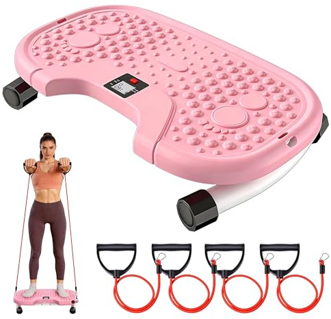 Tabla de Torsión de Entrenador Cintura para Mujeres Ejercitador de Abdominales con 4 Bandas de Resistencia Soporta Hasta 200 kg Equipo de Fitness para el Hogar Bajar de Peso Masaje de Pies, Rosa