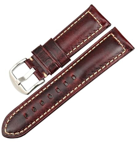 yangfangmei Klocktillbehör rött läderarmband passar för Panerai for Seiko for Tissot armband