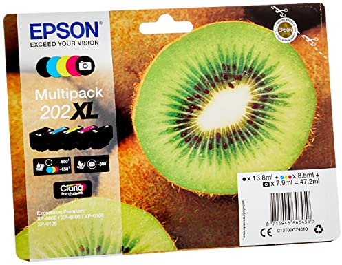 Epson EP64645 Original 202XL Tinte Kiwi (XP-6000, XP-6005, XP-6100, XP-6105), Multipack 5-farbig