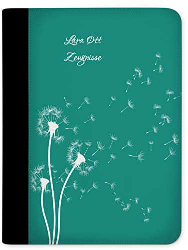 CreaDesign Customize A4 Zeugnismappe für Kinder - 26.7 x 32.7 x 1 cm, erweiterbar auf bis zu 20 Fächer, Sichtbuch ohne Klarsichthüllen, Petrol Pusteblume Design, Dokumentenmappe für Schüler