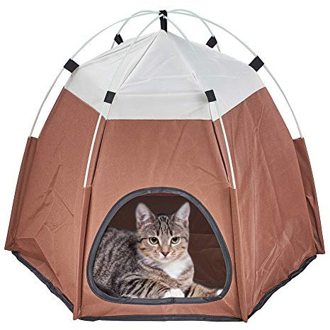 XhuangTech Haustierzelt Höhle Bett für Katzen / kleine Hunde, weicher Stoff, tragbar, faltbar, Pop-Up-Katzenzelt/Kätzchenbett, Haus/Katzenhütte für drinnen und draußen, Haustierbetten (braun)