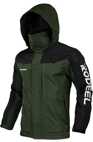 Rodeel Chaqueta impermeable para hombre con capucha plegable con logo reflectante, abrigo resistente al viento para pesca al aire libre de la caza de la montaña