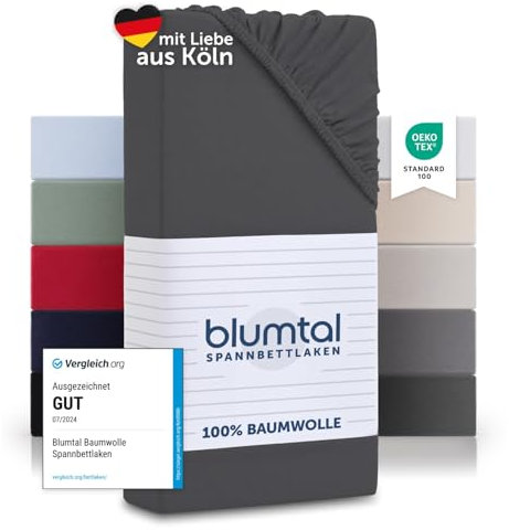 Blumtal® Basics Spannbettlaken - Jersey Bettlaken 80x200 cm aus 100% Baumwolle - Oeko-TEX zertifiziertes Spannbetttuch - Anthrazit