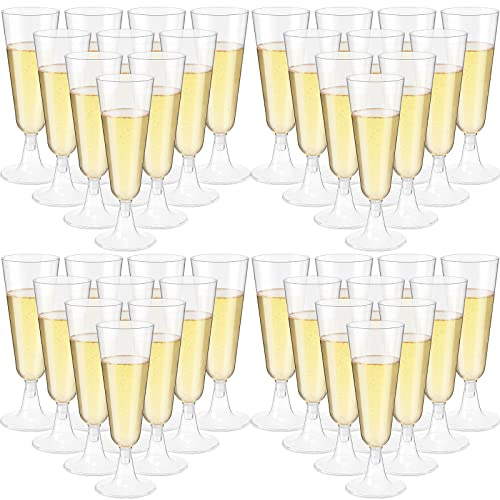 Chengu 150 Pcs Champagne Flutes 5 Oz Plastic Disposable Champagne Flutes Crystal Wine Glasses Reusable Plastic Cocktail Cups for Wedding Celebration Birthday Party Toasting Drinking (Clear)