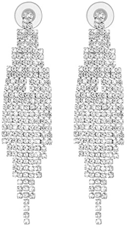 Yolev Long Tassel Earrings Crystal Chandelier Earring Bohemian Rhinestone Fringe Chain Earring Bridal Jewellery Silver Tassel Drop Dangle Earrings