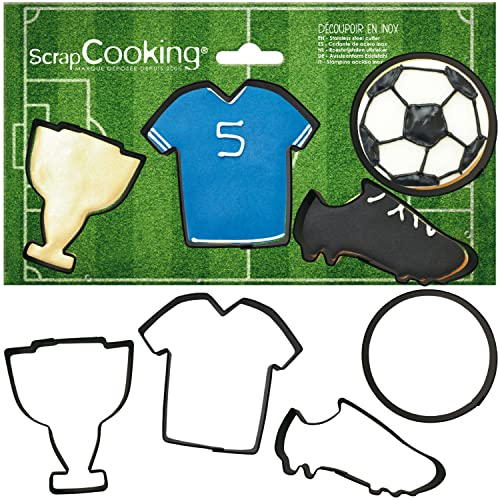 SCRAP COOKING 4 cortador de galletas de acero inoxidable – Cortador de galletas – Balón de Foot, Jersey, Calzado, Copa – Moldes para tartas – Accesorios para repostería de cumpleaños Deco – 2086