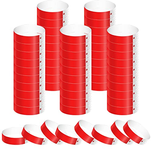 500Pz Braccialetti di Carta per Eventi, Impermeabili Braccialetti Colorati Discoteca Braccialetti d Ingress Braccialetti Identificativi per Festival Musicali Concerti Concorsi (Rosso)