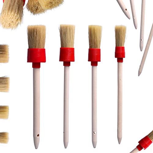 ToolSpace Lot de 4 Pinceau Rond 20/25/30/35 mm Pinceaux avec Poil Naturel pour Peinture Rechampir - Brosse pour Meubles Cire Lasure - avec Manche pour Nettoyage Voiture Retouches - Précise Angle