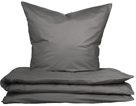 Uncover by Schiesser Bettwäscheset Soho | Renforcé | 2-teilig | 100% Baumwolle | Unifarben | Weich + glatt | Verdeckter YKK-Reißverschluss | Oeko-TEX® Made IN Green | 135x200cm + 80x80cm | Dunkelgrau