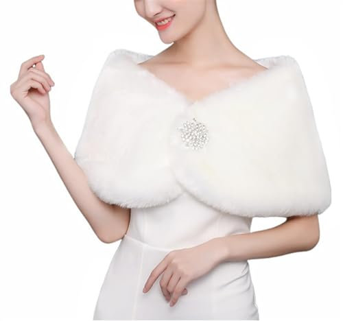 BESTORI Kunstpelz Schal Stola Damen Winter Bolero Wrap Braut Brautjungfern für Hochzeit Abend Festlich Weiß