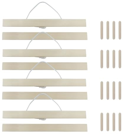 XINGSUI 4 Sets 21cm Poster Rotaie in Legno,Gancio di Poster Hanger Fai Da Te,Cornice per poster,Barra per Poster Immagini,per appendere poster, stampe artistiche su tela