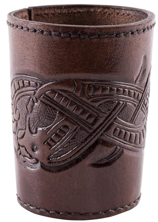 Ulfberth - Viking dice Cup with Embossed Motif - Genuine Leather - Medieval Leather Cup with Engraving (Jelling Style, Brown)