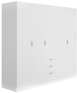 Vente-unique - Armoire 5 Portes et 3 tiroirs - L202 cm - Blanc - LISTOWEL