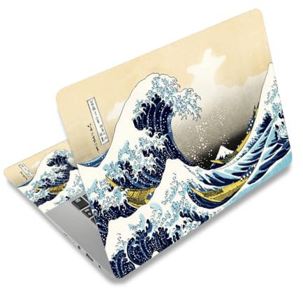 Laptop Decal Sticker Skin Cover, 11.6”12 13 13.3 14 15 15.4 15.6 Laptop Netbook Vinyl Skin Sticker Cover Art Notebook PC Reusable Protector (2 Wrist Pad Included), Kanagawa Japan Wave