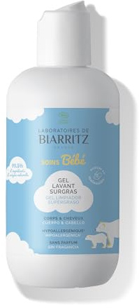 Laboratoires de Biarritz Gel Lavant Surgras Bébé Bio 200 ml | Peau et Cuir Chevelu de Bébé, Sans Parfum, pH Neutre, Certifié Bio, Fabriqué en France
