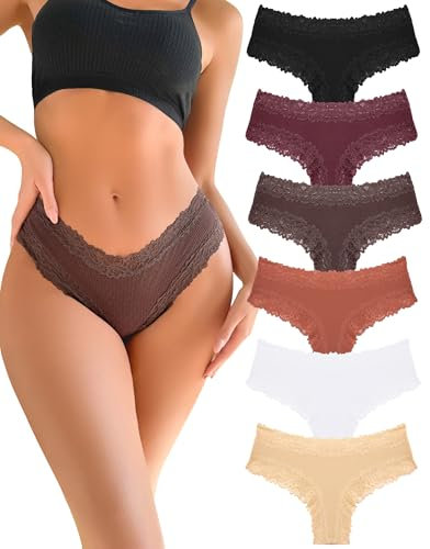 FINETOO Unterhosen Damen Baumwolle Spitze Brazilian Slip Damen Sexy Unterwäsche Frauen Atmungsaktiv Pantys Hipster Mehrpack 6