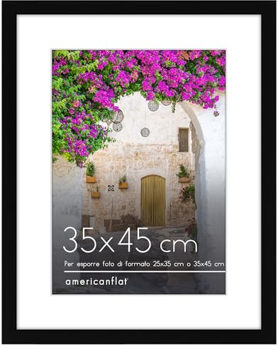 Americanflat Cadre Photo 35x45 cm Noir - Cadre Photo 25x35 cm avec Passe-Partout ou 35x45 cm sans Passe-Partout - Cadre Bois MDF - Vitre Plexiglas - Cadre Mural