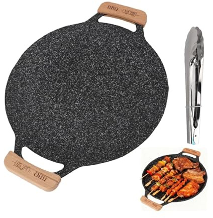 Koreansk grillpanna, 33 cm platt grillpanna i gjutjärn, Comales non-stick rund matlagningsplatta, para tortillas för gasspis