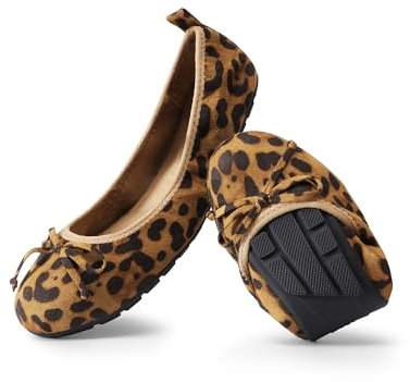 DREAM PAIRS Zapatos Planos para Mujer, Bailarinas Plegables para Mujer, Zapatos de Vestir Ligeros y Cómodos con Punta Redonda y Lazo,Size 36.5,Leopardo,SDFA2409W