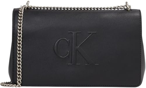 Calvin Klein Damen Umhängetasche Sculpted Flap mit Tragekette, Schwarz (Black), Einheitsgröße