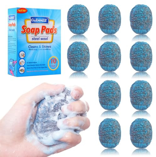 Stahl Scheuerschwamm, 10 Stück, CIYIN Seifenpads Stahlwolle, Stahlschwamm Topfreiniger, Edelstahlwolle zum Reinigen, Spülschwamm Reinigungskissen für Reinigung Küche, Grill (blau)