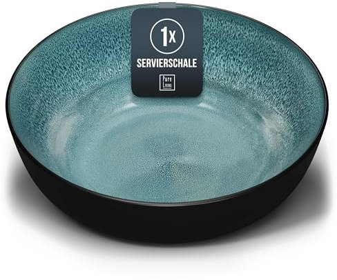 Steingut Servierschüssel Ibiza TESTSIEGER, Traumhafte Mediterrane Salatschüssel, Servierschale - Bowl Schüssel Groß, Salatschale - Pure Living in Petrol