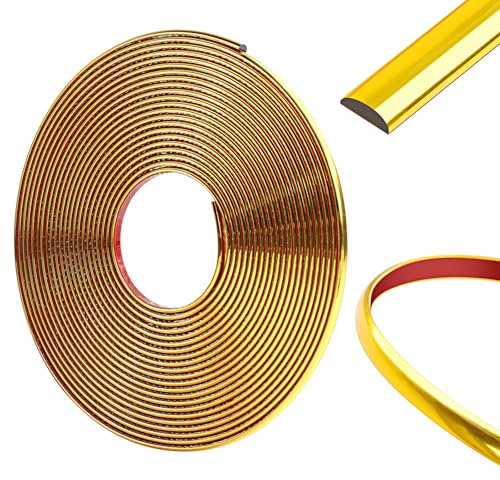 10 Mètres-8mm Moulure Adhesive, Moulure Plafond, DIY Moulure Murale pour Garniture de Véhicule, Bandes de Pare-Chocs, Dosseret, Bordures de Carreaux et Décorations D'angle(Or)