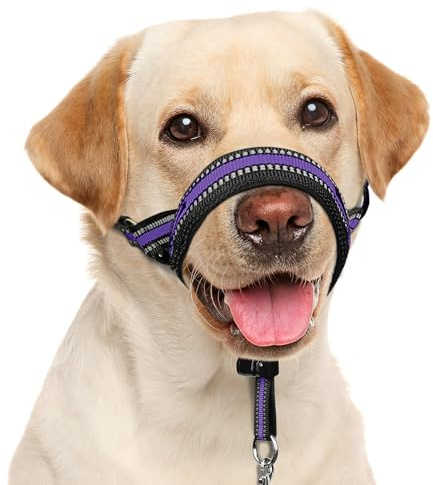 BARKLESS Soft Dog Head Collar, Patented Padded No Pull Head Halter, Training Nose Leash with Safety Link for Medium Large Dogs, Adjustable Muzzle Leash, Easy Control for Walking (L, Purple)