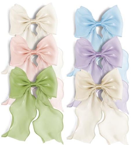 Bow Hair Clips for Women, 6PCS Long Tail Bow Hair Clip Set, Coquette Hair Accessories for Girls, Large Hair Bows