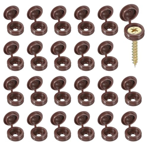 YELARXI Screw Snap Covers, Plastic Hinged Screw Cover Caps Shutter Screws Fold Snap Washer- Fitting for (Windows - Railings - Home Furniture - Cabinets) 4 mm & 100 Pack & Dark Coffee