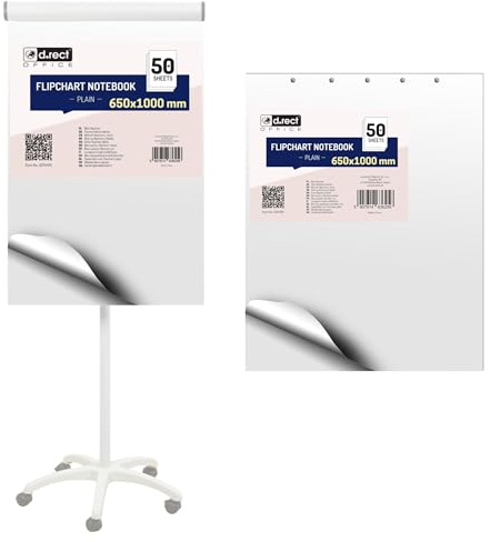 D.RECT Blocco Carta per Flipchart - Set da 2 Blocchi - 100 Fogli Totali - 65x100 cm - 80 g/m² Superficie Liscia - Carta Professionale per Presentazioni Riunioni e Formazione