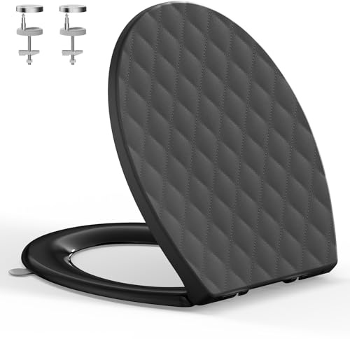 YEAUPE PRO Black Oval Toilet Seat Soft Close,Quick Release Loo Seat, Durable PP Removable Toilet Lid with Adjustable Hinges,Anti-Slip, Easy to Clean, Universal Fit Bathroom Toilet Bowl,44.6 x 37.1 cm