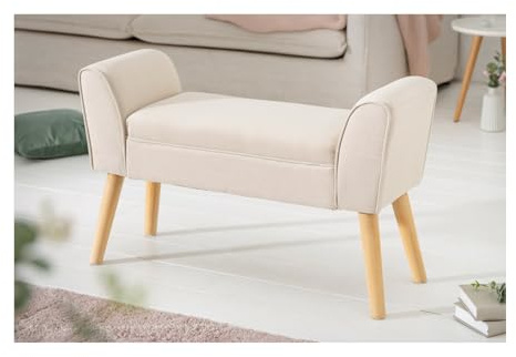 Lnxp Skandi Banc rembourré élégant style nordique 90 cm Tissu beige avec accoudoirs Banc de couloir Housse en lin