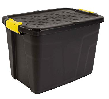 Heavy Duty Plastic Storage Boxes with Locking Lid, Black, 24L, 42L or 60L, Water Resistant, Indoor Storage (60 Litre)