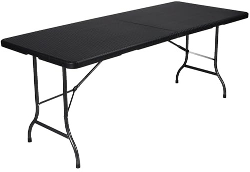 Toolland Klapptisch Campingtisch, Rattan-Look, Weiß, 180 cm x 75 cm x 74 cm