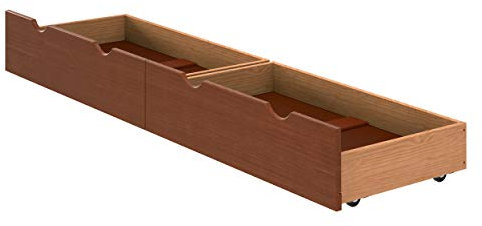 Alaterre Furniture Under Bed Storage Drawers - Set of 2 Solid Wood Rolling Under Bed Storage with Wheels - Fits Bed Frames 9.75” High - Underbed Containers for Shoes, Clothes, and Toys (Chestnut)
