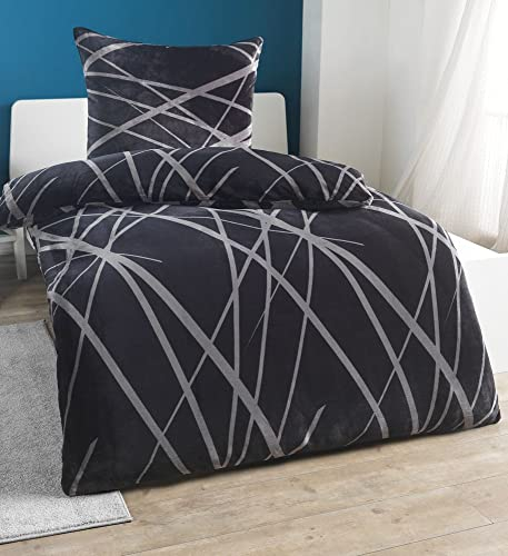 Winter Plüsch Bettwäsche Nicky-Teddy Cashmere Coral Fleece 135x200 155x220 200x200 Kissenbezug 80x80 Verschiedene Muster, Größe:135 x 200 cm, Design - Motiv:Anthrazit Dream